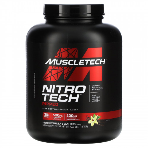 MuscleTech, Nitro Tech Ripped, чистый протеин + формула для похудения, французская ваниль, 1,81 кг (4 фунта)