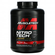 MuscleTech, Nitro Tech, 100% Whey Gold, сывороточный протеин в порошке, двойной шоколад, 2,51 кг (5,54 фунта)