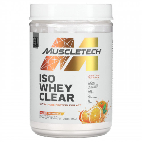 MuscleTech, ISO Whey Clear, Сверхчистый изолят протеина, Orange Dreamsicle, 1,10 фунта (505 г)