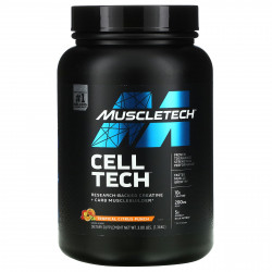 MuscleTech, Cell Tech, Креатин + углеводы для наращивания мышечной массы, подтвержденный исследованиями, пунш из тропических цитрусовых, 3 фунта (1,36 кг)