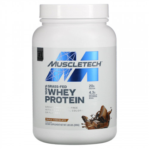 MuscleTech, 100% сывороточный протеин от коров травяного откорма, тройной шоколад, 816 г (1,8 фунта)