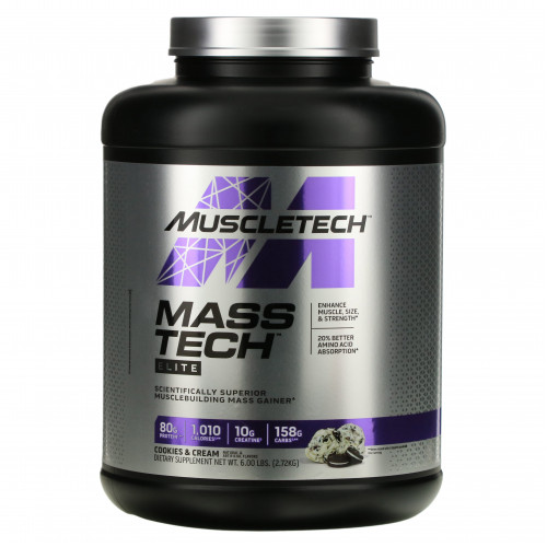 MuscleTech, Mass Tech Elite, печенье и сливки, 2,72 кг (6 фунтов)