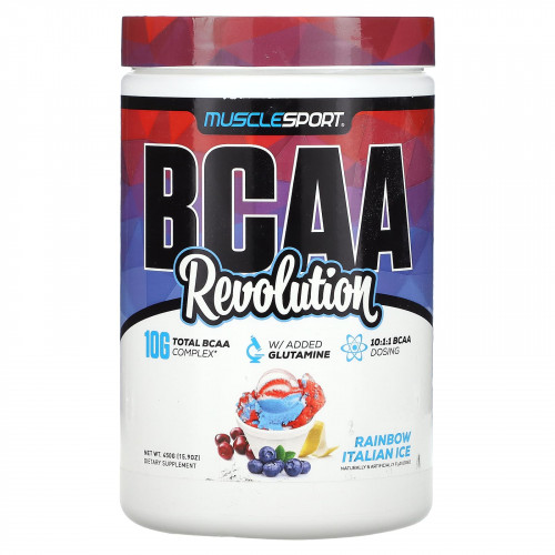 MuscleSport, BCAA Revolution, итальянский лед со вкусом радуги, 450 г (15,9 унции)