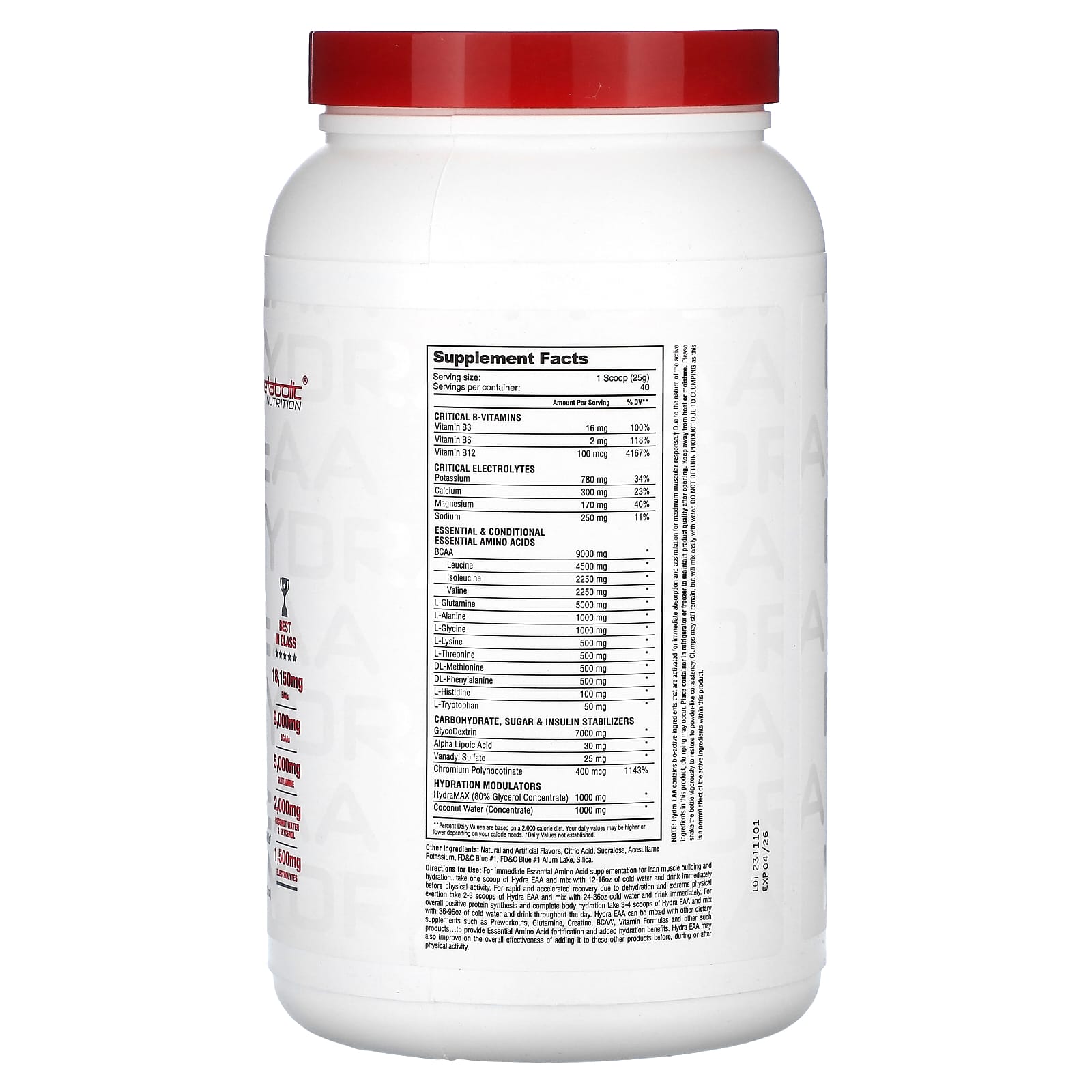 Metabolic Nutrition, Hydra EAA, голубая малина, 1000 г (35,2 унции)