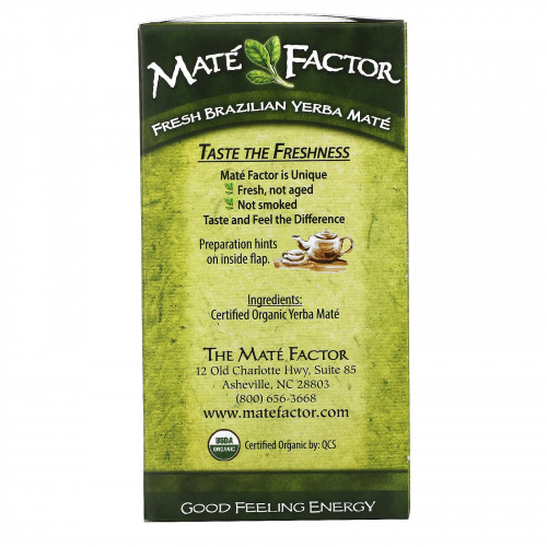 Mate Factor, Органический Yerba Mate, свежий зеленый чай 24 чайных пакетиков, 2.96 унции (84 г)