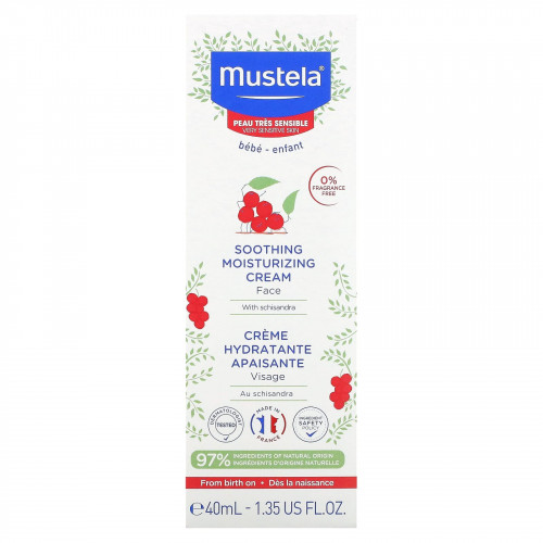 Mustela, Успокаивающий увлажняющий крем для лица с лимонником, без отдушек, 40 мл (1,35 жидк. Унции)