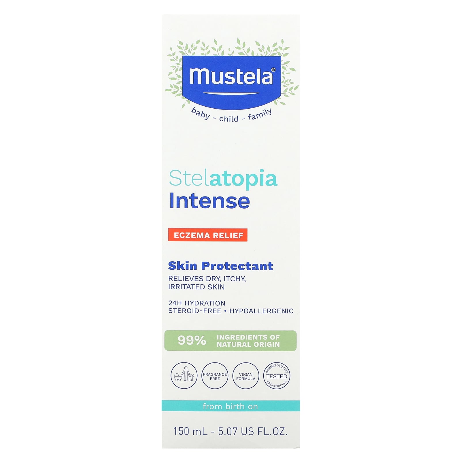 Mustela, Stelatopia Intense, средство от экземы, средство для защиты кожи, без отдушек, 150 мл (5,07 жидк. Унции)