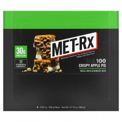 MET-Rx, Big 100, Батончик Вместо Еды, Хрустящий Яблочный Пирог, 9 батончиков, по 3,52 унции (100 г) каждый (Товар снят с продажи) 