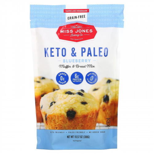 Miss Jones Baking Co, Keto & Paleo, смесь хлеба и кексов с голубикой, 300 г (10,57 унции)