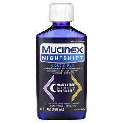 Mucinex, Nightshift, средство от простуды и гриппа, для детей от 12 лет, 180 мл (6 жидк. унций)