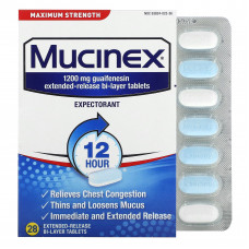 Mucinex, отхаркивающее средство максимального действия, 28 двухслойных таблеток с замедленным высвобождением