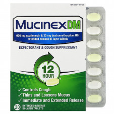 Mucinex, Mucinex DMA, 20 двухслойных таблеток с замедленным высвобождением