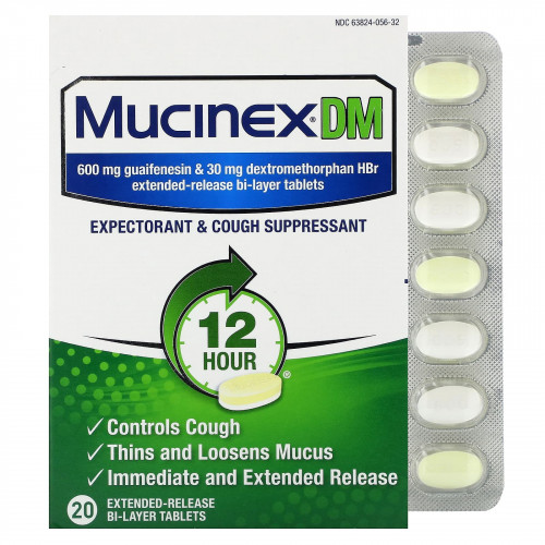 Mucinex, Mucinex DMA, 20 двухслойных таблеток с замедленным высвобождением