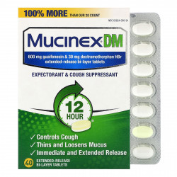 Mucinex, Mucinex DMA, 40 двухслойных таблеток с замедленным высвобождением