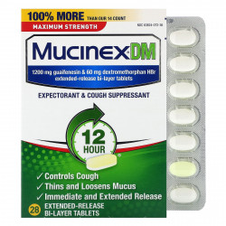Mucinex, Mucinex DMA, 28 двухслойных таблеток с замедленным высвобождением