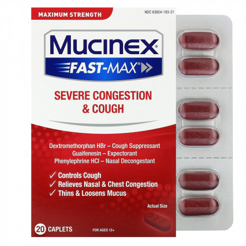 Mucinex, Mucinex Fast-Max, 20 капсул