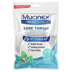 Mucinex, InstaSoothe, средство от боли в горле и кашля, альпийские травы и свежая мята, 40 лечебных капель