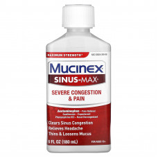 Mucinex, Sinus-Max, сильная заложенность носа и боль, для детей от 12 лет, 180 мл (6 жидк. унций)