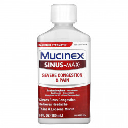 Mucinex, Sinus-Max, сильная заложенность носа и боль, для детей от 12 лет, 180 мл (6 жидк. унций)