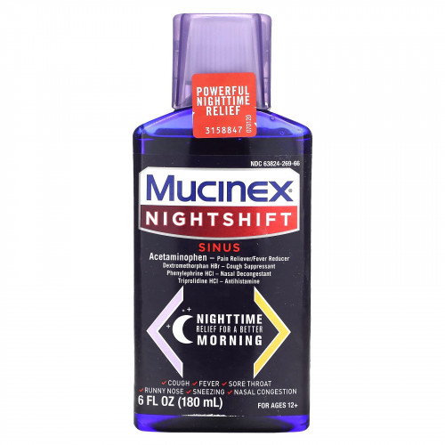 Mucinex, NightShift, Sinus, для детей от 12 лет, 180 мл (6 жидк. унций)