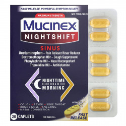 Mucinex, Night Shift, средство для носа, максимальная сила действия, для детей от 12 лет, 20 капсул