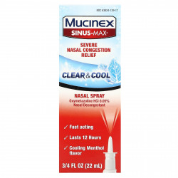 Mucinex, Sinus-Max, средство от сильной заложенности носа, очищающее и охлаждающее, 22 мл (0,75 жидк. унции)