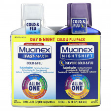 Mucinex, Day & Night, маска для лица от простуды и гриппа, максимальная сила действия, для детей от 12 лет, 2 флакона по 180 мл (6 жидк. унций)