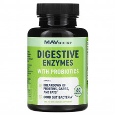 MAV Nutrition, Пищеварительные ферменты с мощными штаммами пробиотиков, 60 растительных капсул