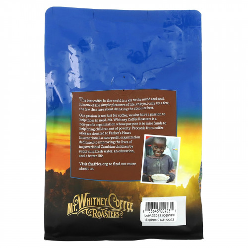 Mt. Whitney Coffee Roasters, органический кофе из Перу без кофеина, средней обжарки, зерновой, 340 г (12 унций)
