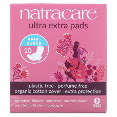 Natracare, Ultra Extra, прокладки, поверхность из органического хлопка, супер, 10 штук