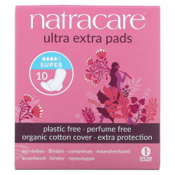 Natracare, Ultra Extra, прокладки, поверхность из органического хлопка, супер, 10 штук