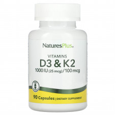 NaturesPlus, Витамин D3 + K2, 90 капсул