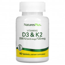 NaturesPlus, Витамины D3 и K2, 90 таблеток