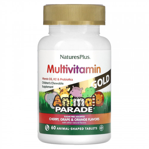 NaturesPlus, Source of Life, Animal Parade Gold, жевательные мультивитамины с микроэлементами для детей, в ассортименте, 60 таблеток в форме животных