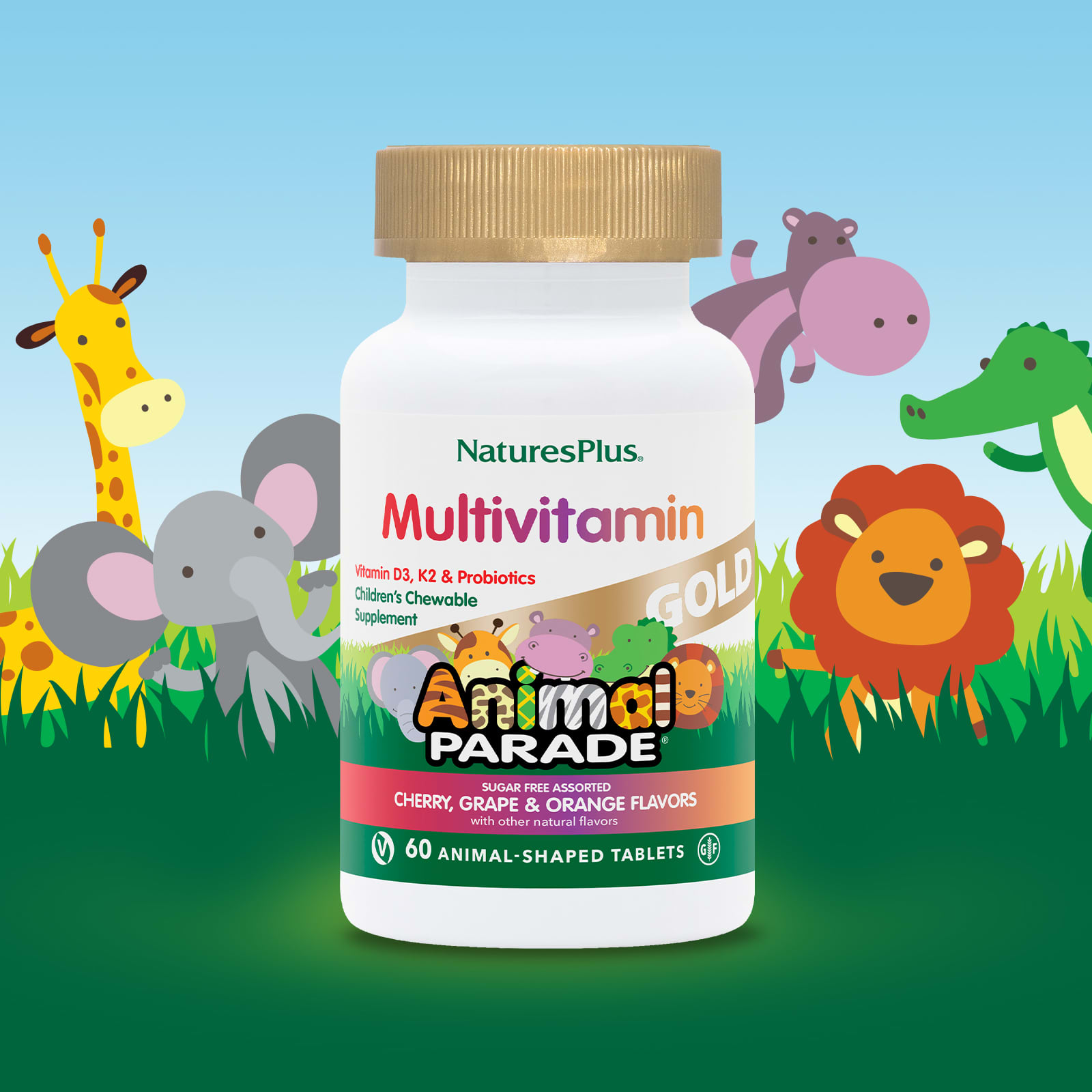 NaturesPlus, Source of Life, Animal Parade Gold, жевательные мультивитамины с микроэлементами для детей, в ассортименте, 60 таблеток в форме животных