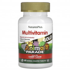 NaturesPlus, Source of Life, Animal Parade Gold, жевательные мультивитамины с микроэлементами для детей, со вкусом вишни, 60 таблеток в форме животных