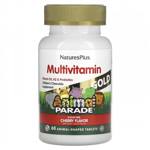 NaturesPlus, Source of Life, Animal Parade Gold, жевательные мультивитамины с микроэлементами для детей, со вкусом вишни, 60 таблеток в форме животных