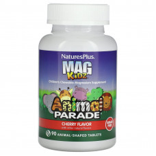 NaturesPlus, MagKidz, Animal Parade, жевательная добавка с магнием для детей, со вкусом вишни, 90 таблеток в форме животных