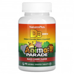 NaturesPlus, Source of Life, Animal Parade, витамин D3, со вкусом натуральной черешни, 500 МЕ, 90 таблеток в форме животных