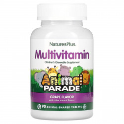 NaturesPlus, Source of Life, Animal Parade, жевательные мультивитамины с микроэлементами для детей, со вкусом винограда, 90 таблеток в форме животных