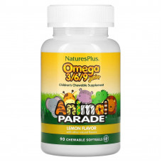 NaturesPlus, Source of Life, Animal Parade, омега 3/6/9 юниор, со вкусом натурального лимона, 90 капсул