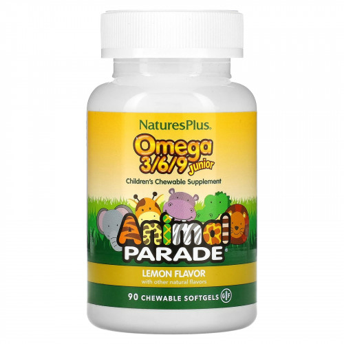 NaturesPlus, Source of Life, Animal Parade, омега 3/6/9 юниор, со вкусом натурального лимона, 90 капсул