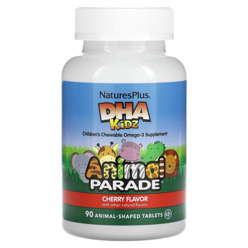 NaturesPlus, Source of Life, Animal Parade, ДГК для детей, детские жевательные таблетки, натуральный вишневый вкус, 90 таблеток в форме животных