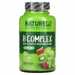 NATURELO, комплекс витаминов группы B со смесью фруктов и овощей, с коэнзимом Q10, 120 вегетарианских капсул