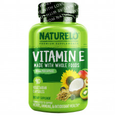 NATURELO, Витамин E, сделанный из цельных продуктов, 180 мг, 90 вегетарианских капсул