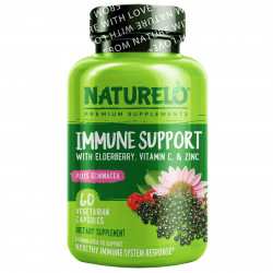 NATURELO, Поддержка иммунитета с бузиной, витамином С, цинком и эхинацеей, 60 вегетарианских капсул