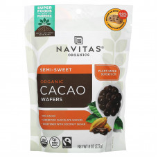 Navitas Organics, органические вафли из какао, полусладкие, 227 г (8 унций)