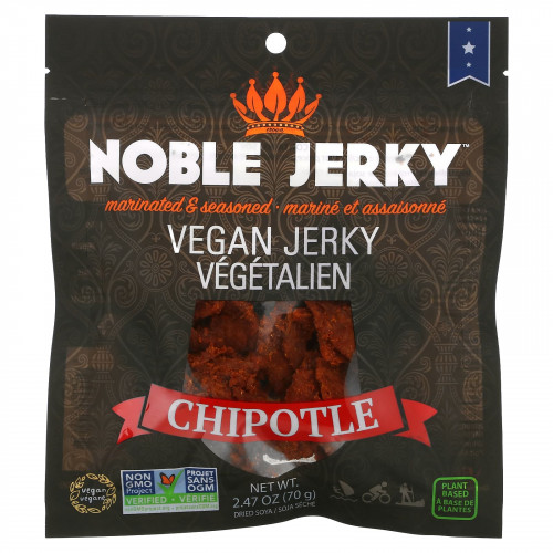 Noble Jerky, Веганское вяленое мясо, чипотле, 70 г (2,47 унции)