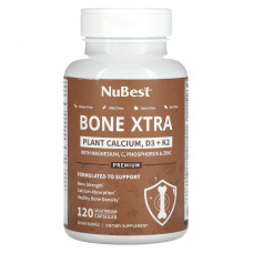 NuBest, Bone Xtra, растительный кальций, D3 и K2, 120 вегетарианских капсул