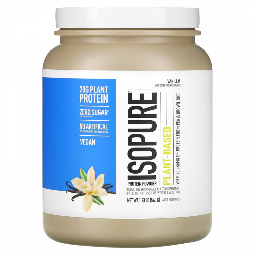 Isopure, Протеиновый порошок на растительной основе, ваниль, 560 г (1,23 фунта)